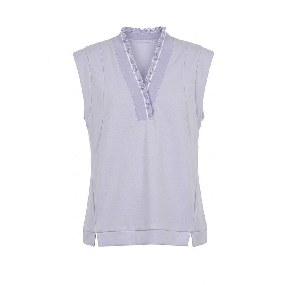 #210. Umgee Lavender French Terry Luxeknit Sleeveless Ruffled V-Neck Tank - Picture 2 of 4